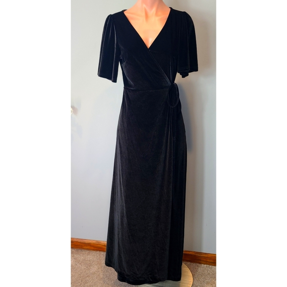 Baltic Born Meghan Velvet Wrap Maxi Dress Black Whimsigoth Fairy Grunge Medium